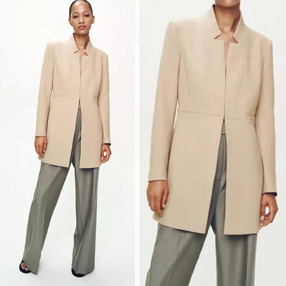 ZARA Long Blazer Dress Coat Cream Size XS